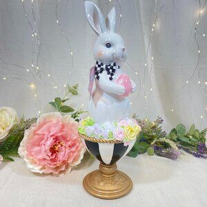 Mackenzie Style Easter Bunny Rabbit  Standing in A Pedestal Egg Floral Chic  New